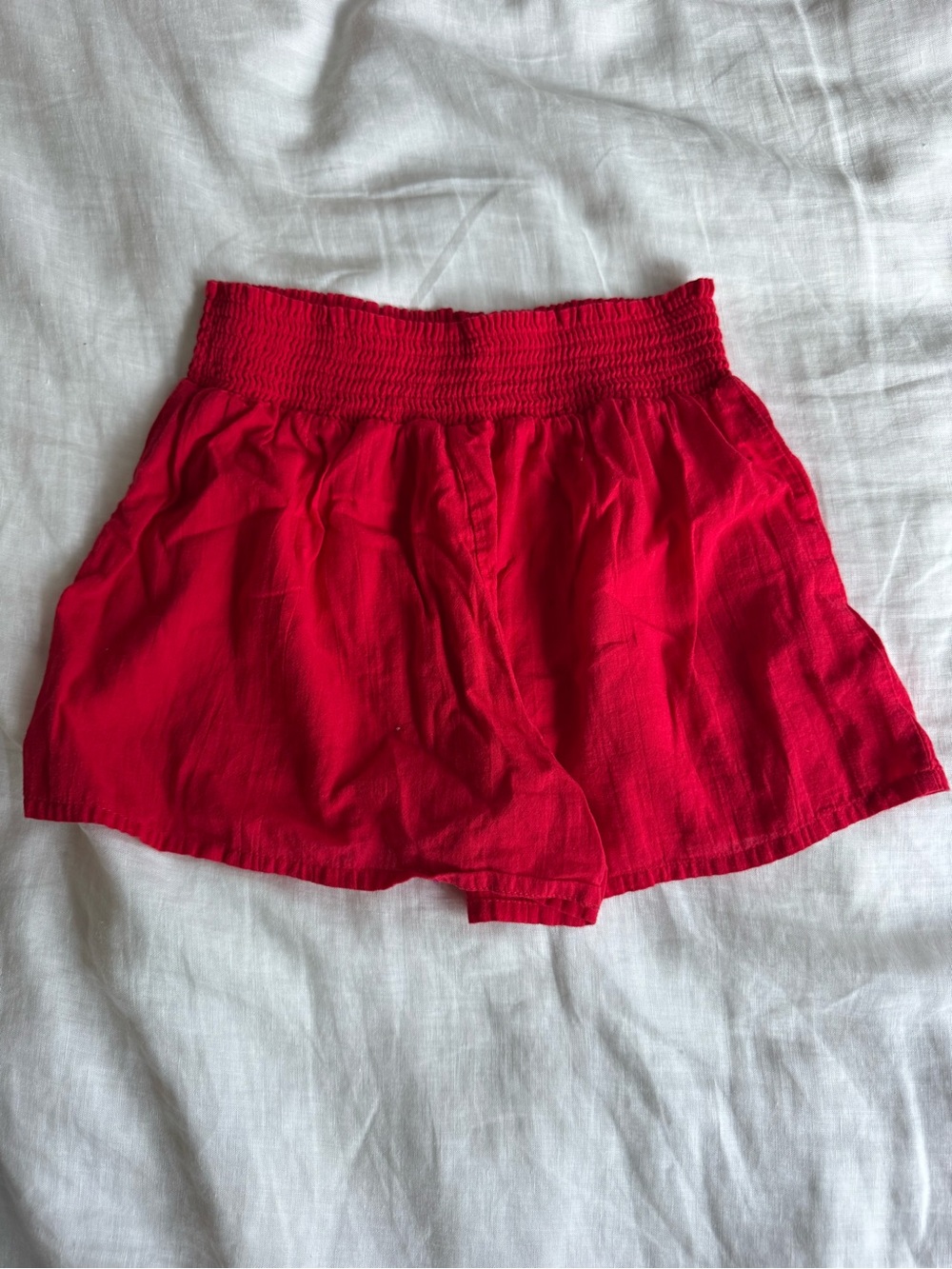 High-Waist Red Smocked Waist Shorts for Women